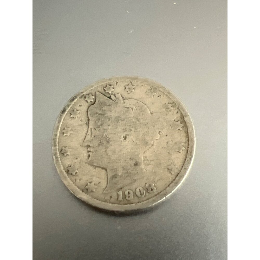 1908 Liberty Nickel USA Coin Very Rubbed 5 Cents
